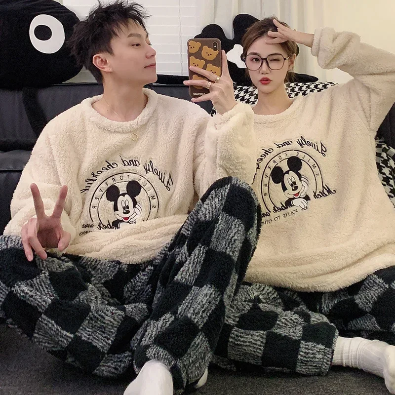 Disney couple pajamas winter warm two-piece set Mickey Mouse loungewear Disney loungewear cartoon Mickey Mouse couple pajamas