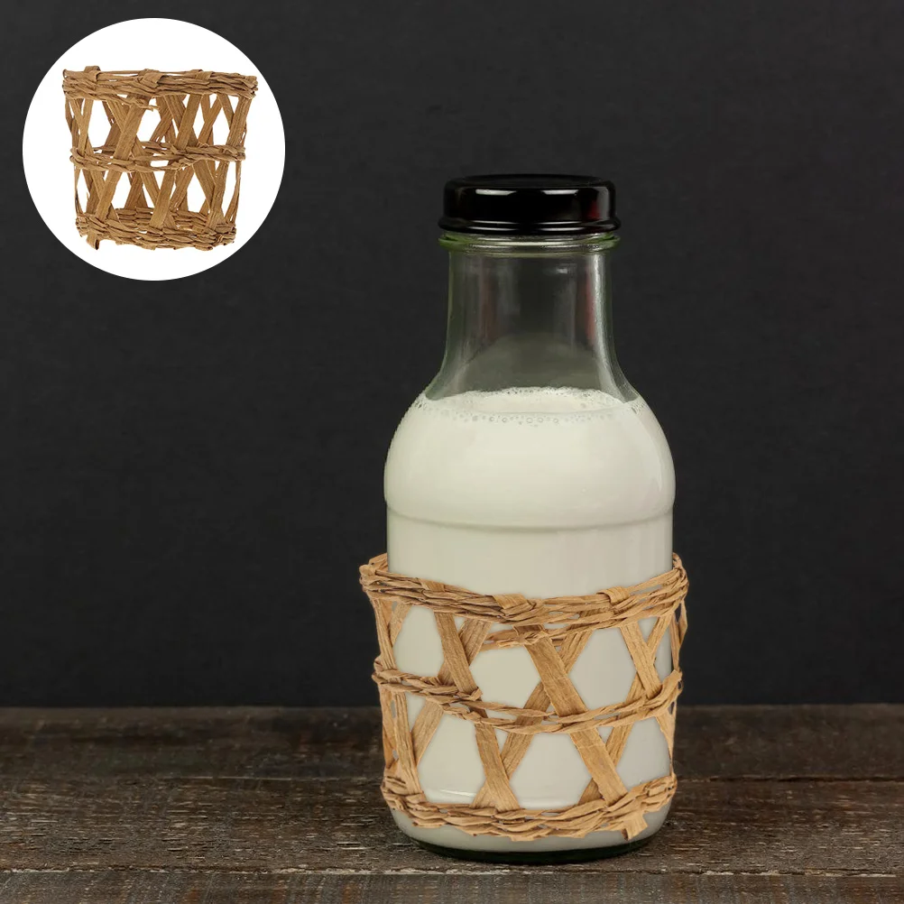 

4pcs Straw Woven Cup Sleeves Decorative Bottle Sleeve Glass Cup Cover Insulated Anti-Scald Protective Sleeve Reusable Drink
