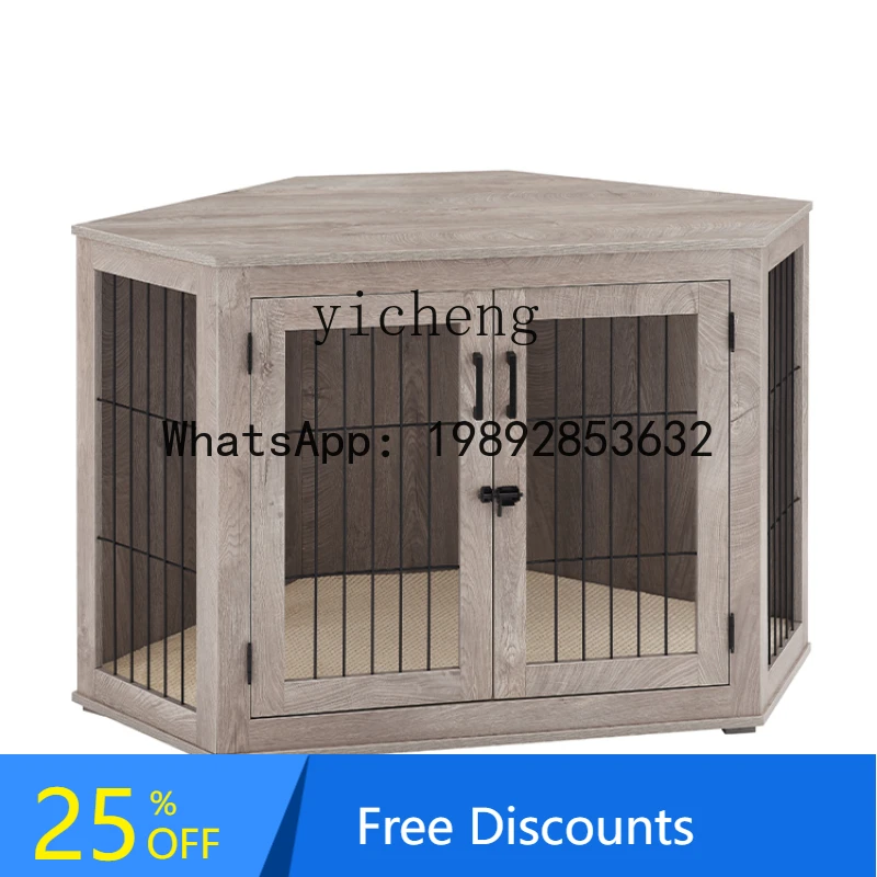 Kennel Furniture Wind Indoor Living Room Wooden Corner with Mat Dog Cage