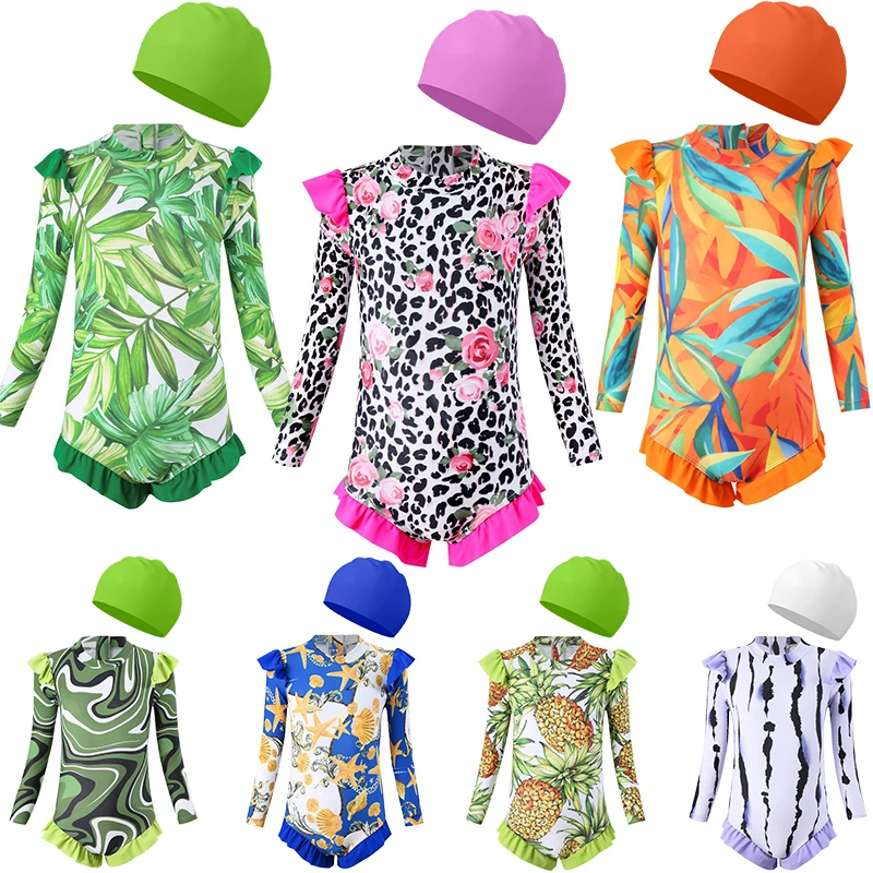 UV Protection Leopard Print Girl Swimsuit Baby Swimwear Korean Girl's Children's Independent Swim Suit Kids Rashguard Jumpsuits