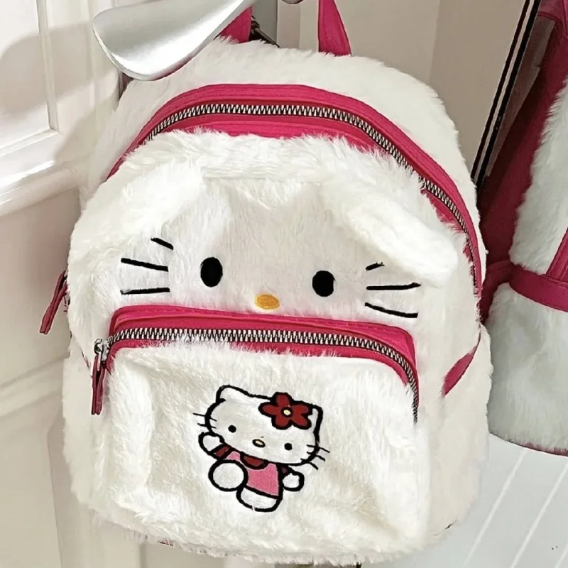 [Hot-Sale] Hello Kitty Plush Backpack Cartoon Fashion 3D Mini Women\'s Backpack Large Capacity Toy Cute Schoolbag High Quality