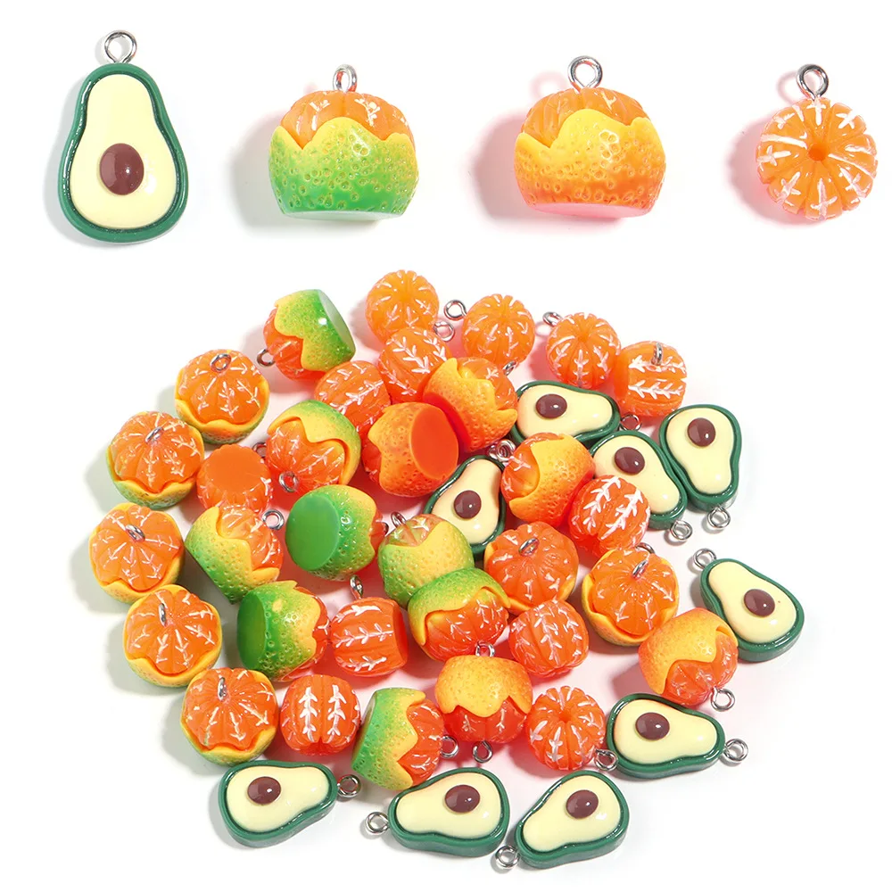 10pcs/lot Acrylic Fruit Pendant Avocado Half Peel Orange Beads DIY Jewelry Bracelet Necklace Accessories