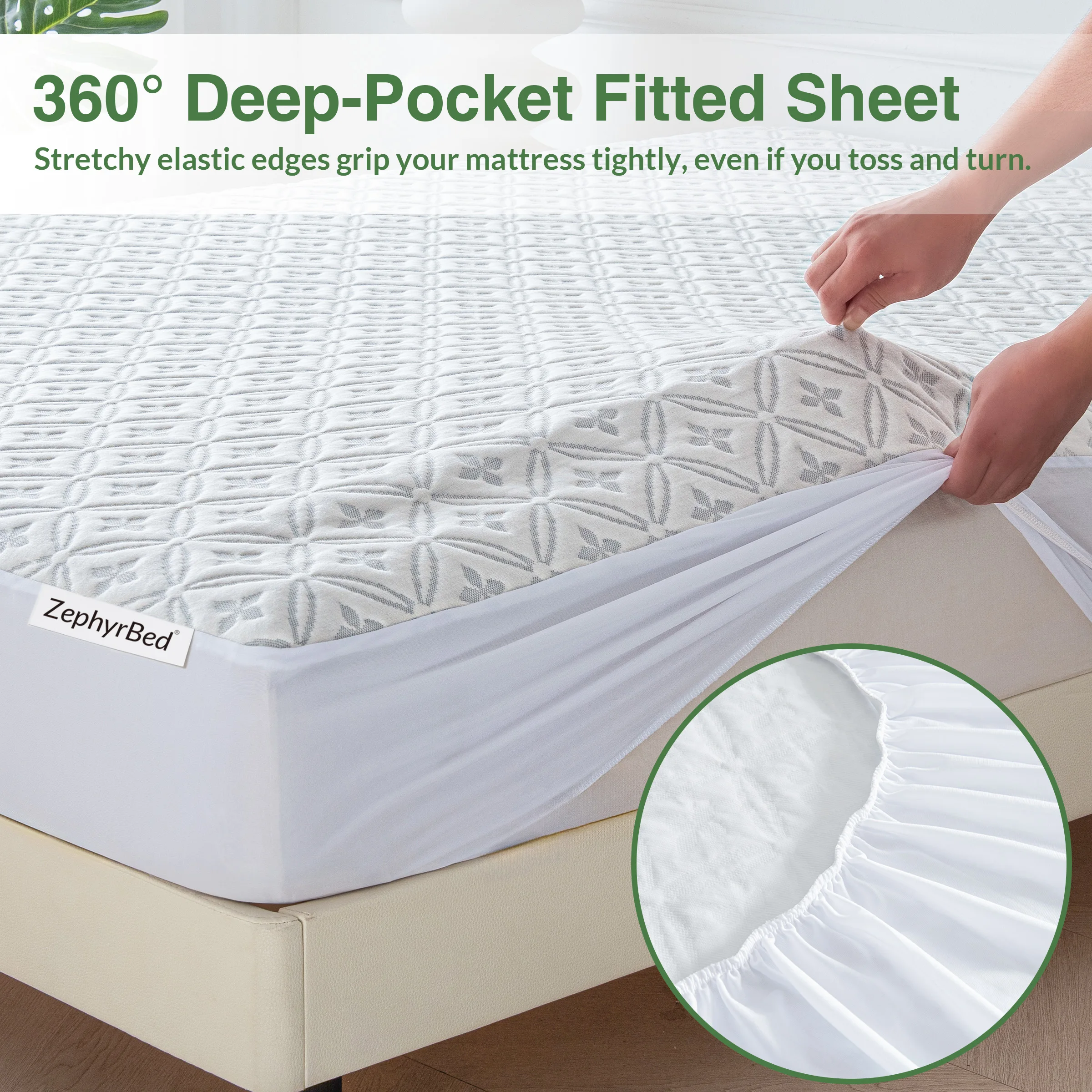 100% Waterproof Bamboo Mattress Protector, Cooling Breathable Noiseless Cover, Deep Pocket Fitted Sheet