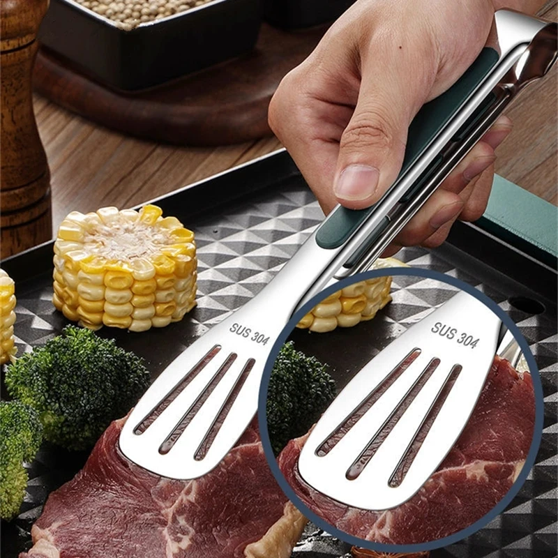 Pinzas para barbacoa de acero inoxidable 304, antideslizantes, resistentes al calor, para cocinar carne, pan, ensalada, hornear, cocina, parrilla, herramienta para Buffet