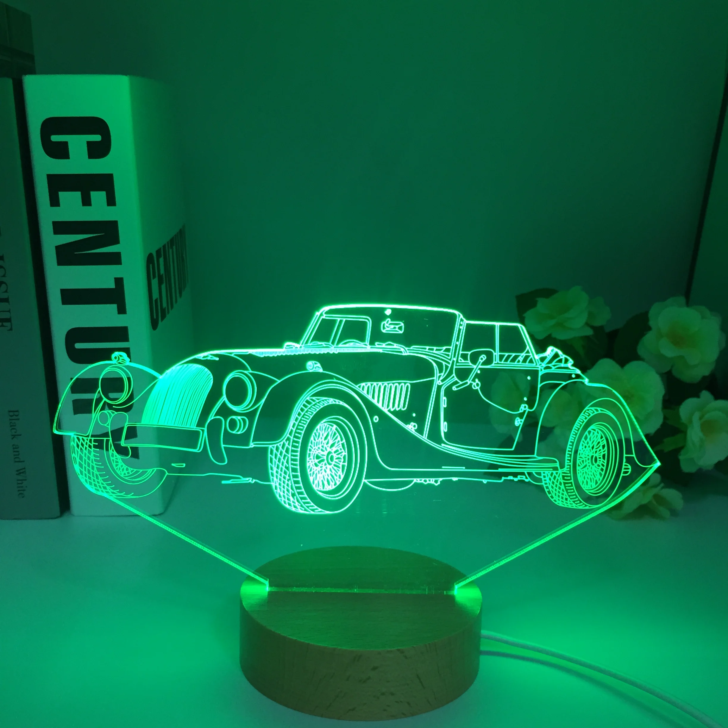 Luminous 3D Nightlight Visual Illusion LED 7 Colors Changing Light Military Vehicles Levitation Wooden Vehicle Car Model Toys