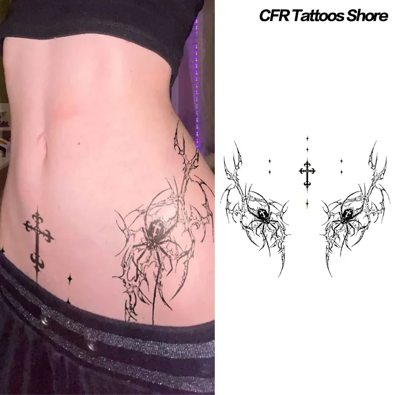 Sexy Dark Spider Line Leg Herbal Juice Tattoo Stickers for Women Man Waterproof Temporary Tattoo Body Fake Tattoo Halloween 2025