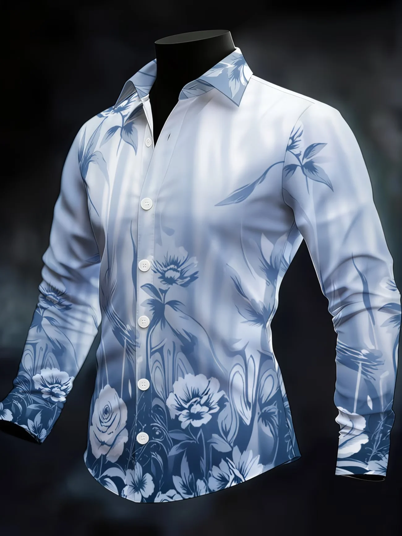 New men's casual shirt long sleeved slim fit 3D parrot print shirt fashionable casual men's pattern top
