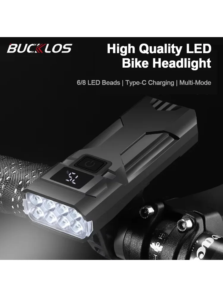AliExpress BUCKLOS Bike Front Light 6/8 LED Type-C Rechargeable Bicycle Head Lamp 4 Modes Highlight Lighting Cycling Headlight Accessories