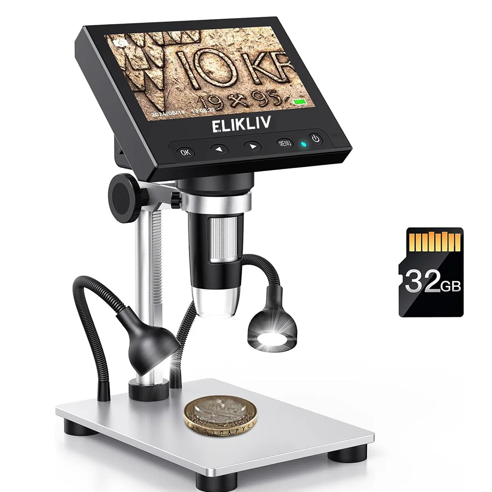 

Elikliv EDM4S 4.3'' 1000X LCD Digital Microscope Electronics Soldering Microscopes With 2 LED Lights Metal Base for Windows ﻿
