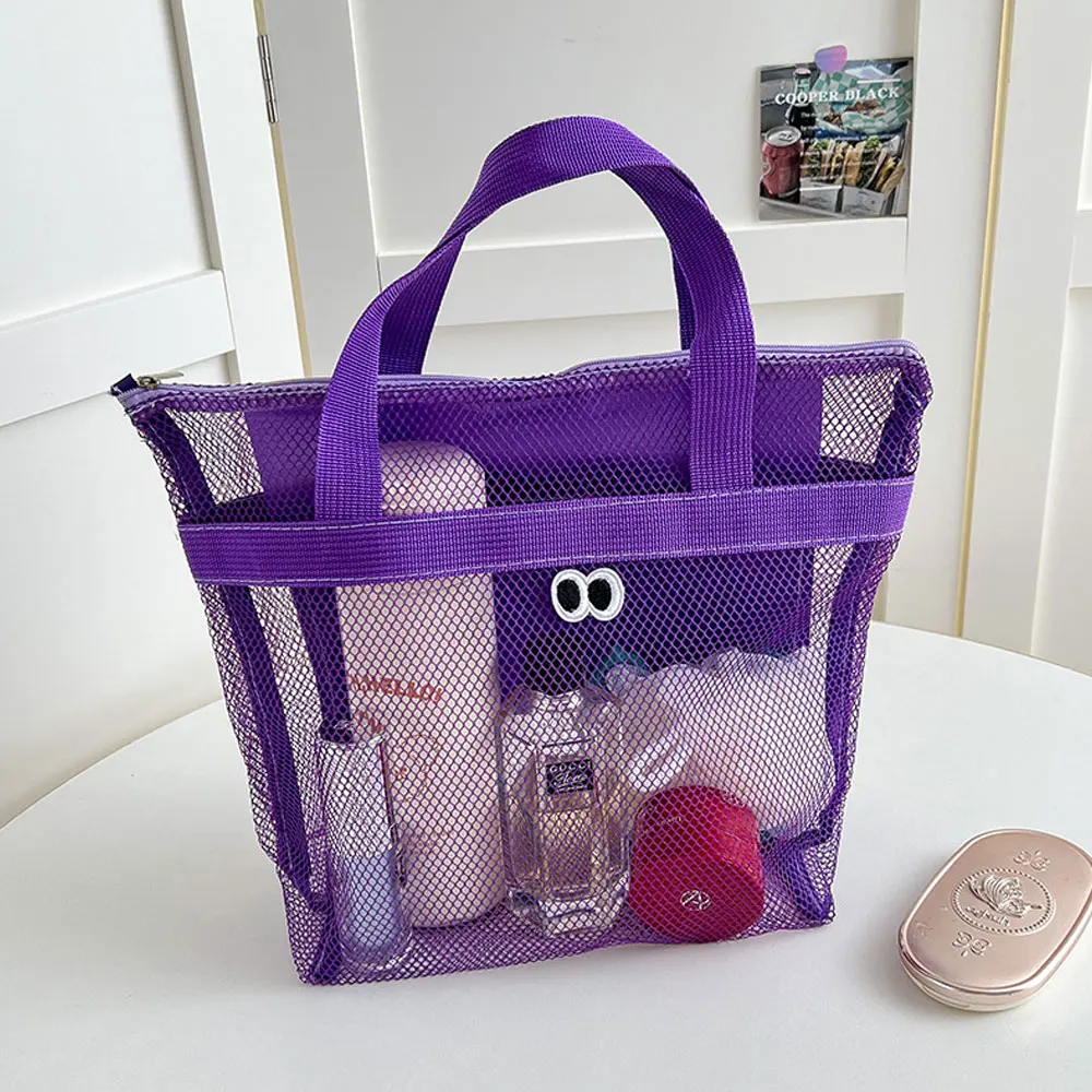 Mehrfarbige Strandnetztasche mit großen Ösen, niedliche multifunktionale Strandtasche, kleine Urlaubstasche – Detail 10