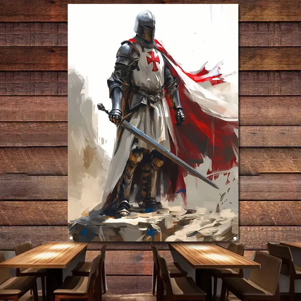 

Crusader Warrior Tapestry Wall Art Flag Vintage Knights Templar Poster Decorative Banner Wall Hangings Painting Home Decoration