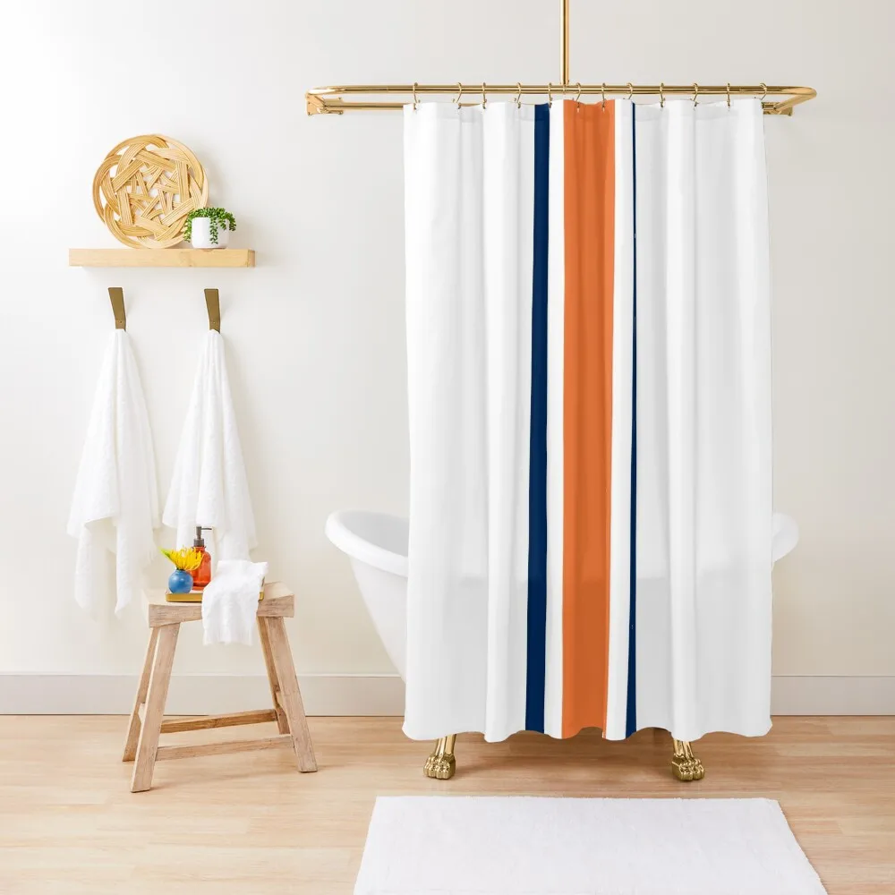 

Orange, Navy, & White Vertical Power Stripe Shower Curtain Modern Accessory Bathrooms Bathroom Shower Set Curtain