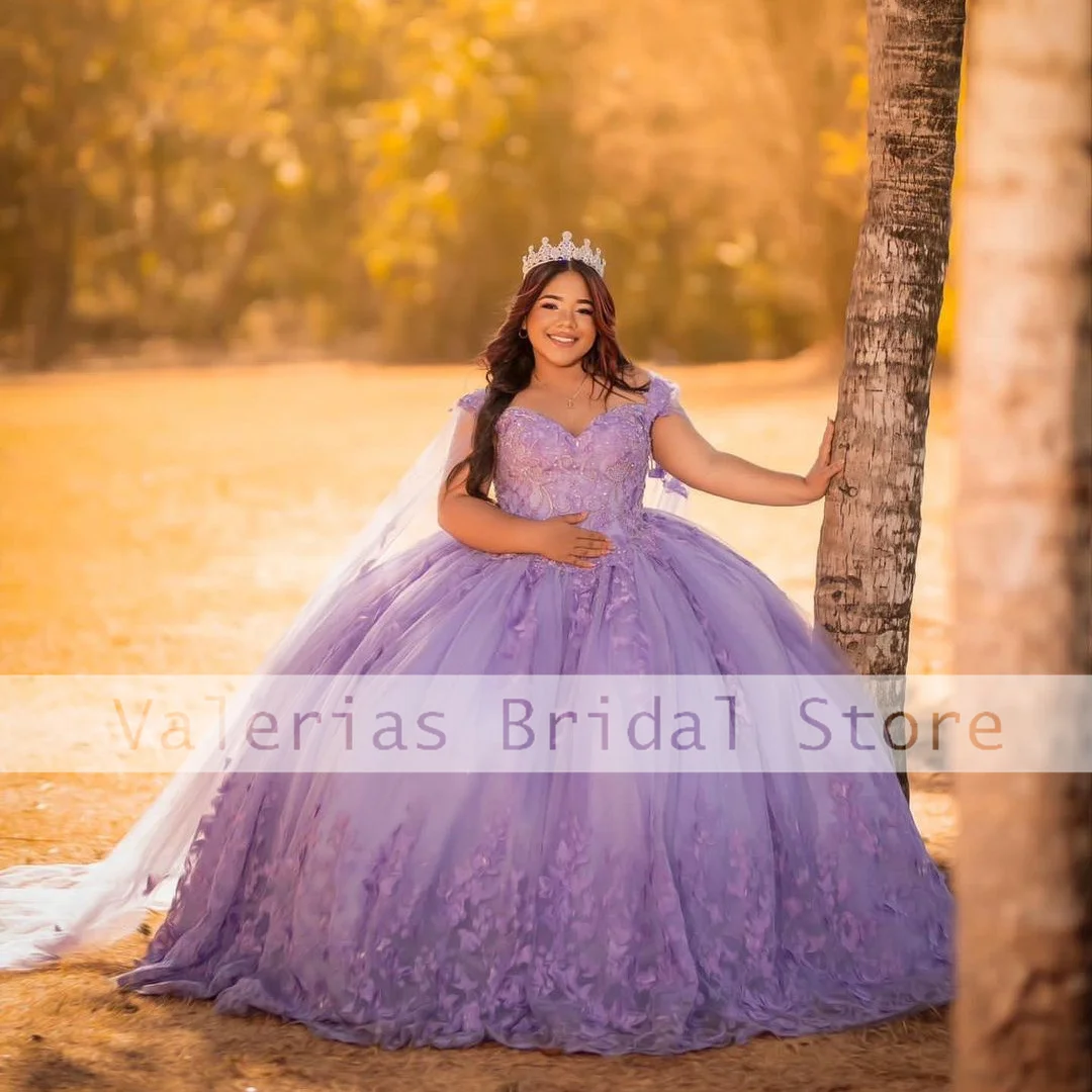 Elegant Purple Quinceanera Dress Appliques Beads Sweep Train Princess Ball Gown Vestido De 15 Quinceañeras 16 Dresses