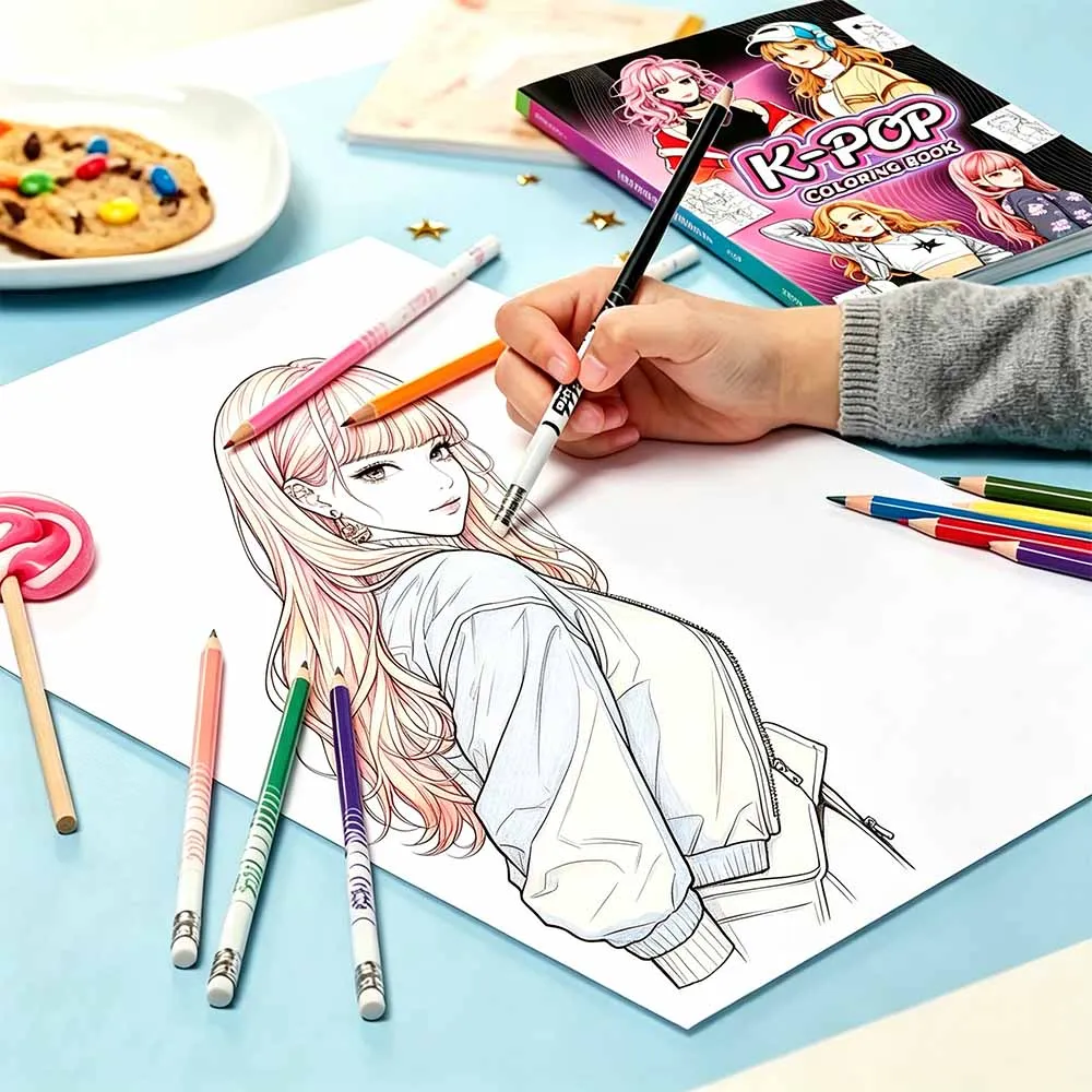 K-Pop Style Coloring Book – Original Idol Fashion Line Drawings, Creative Sketch Pages for Fans, Birthday Christmas Gift
