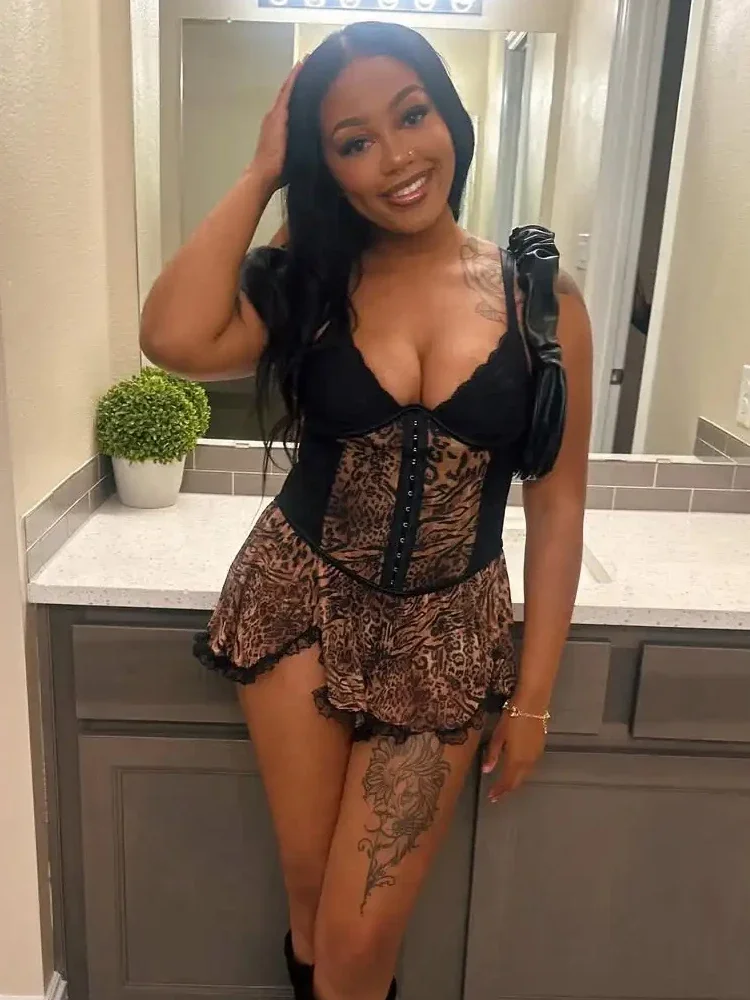 Leosoxs Patchwork Spitze Saum Camis Kleid Frauen Chic Y2K Sexy Leopardenmuster Rückenfrei Geburtstag Urlaub Mitternacht Clubwear Bodycon