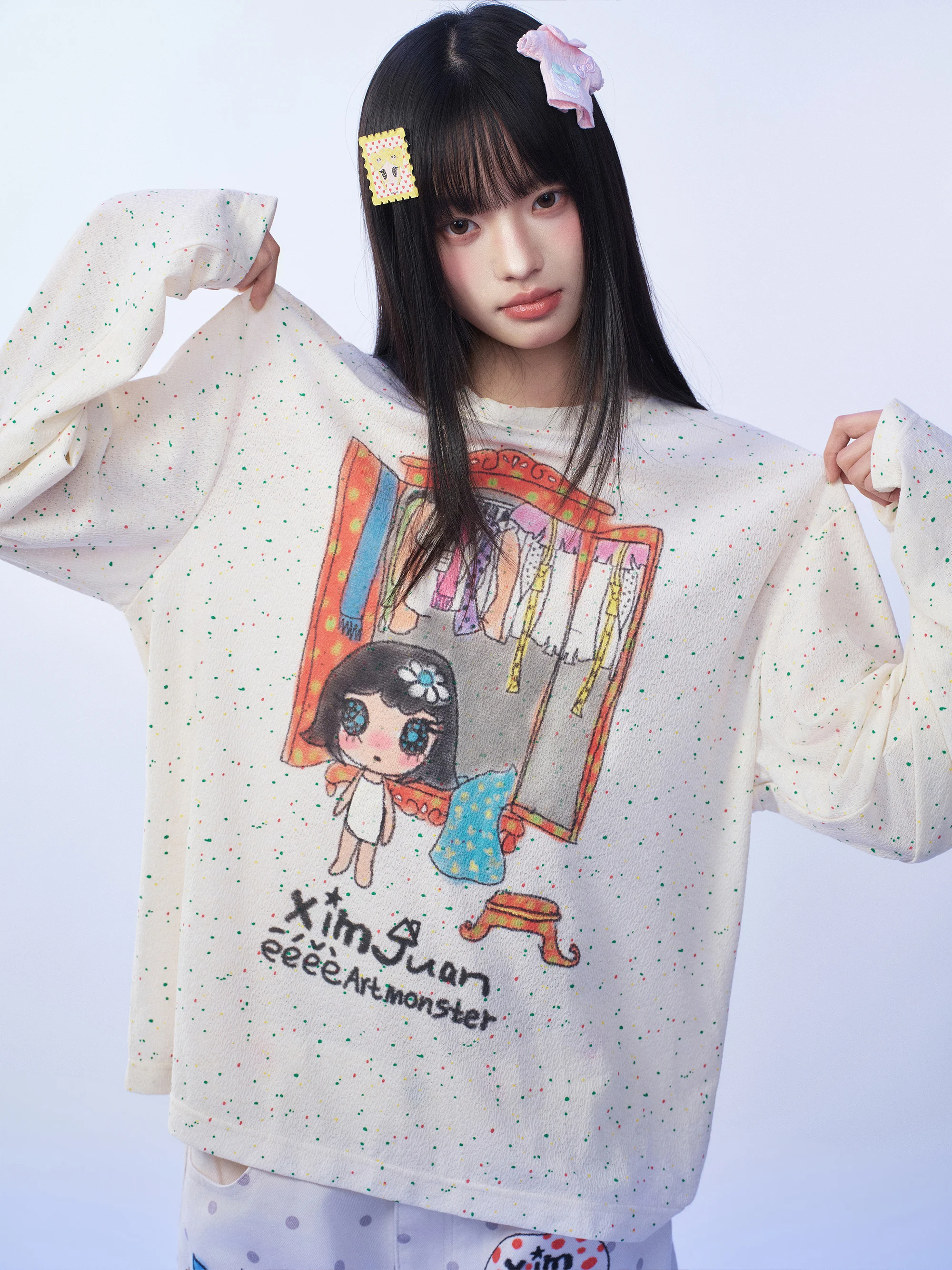 Dopamine Boosting Long Sleeve T-Shirt  Dot Design Wish Closet Exclusive Style Breathable Skin-Friendly Spring Fashion