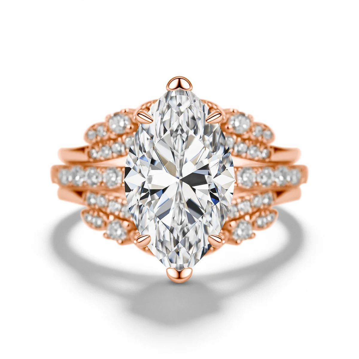 Halo-Verlobungsring-Set für Damen, 925 Sterling Silber, Marquise-Schliff Moissanit, Ehering, Brautschmuck – Detail 10