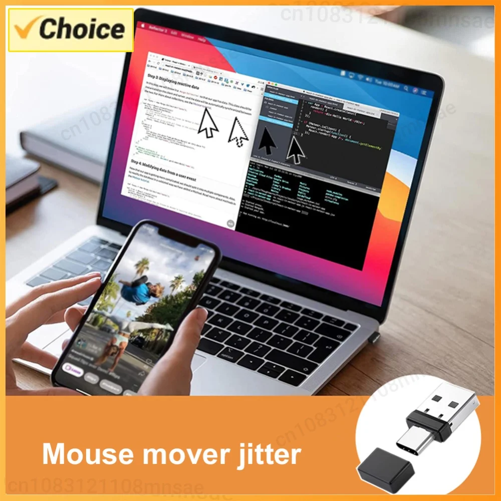 USB Type C 2 In 1 Undetectable Mouse Shaker Driver-Free Automatic Mouse Wiggler Mini Mouse Shaker for Laptop Keep Computer Awake