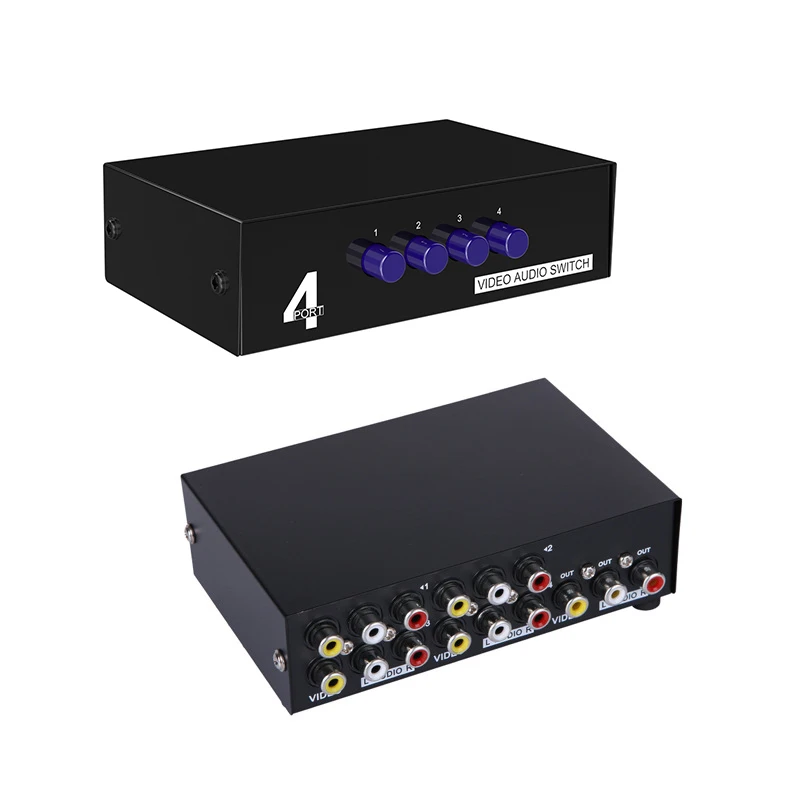 Interruptor AV con 4 puertos, conmutador de Audio y vídeo, 2x1, 2 en 1, convertidor para PS2, Wii, VCR, reproductor de DVD y TV