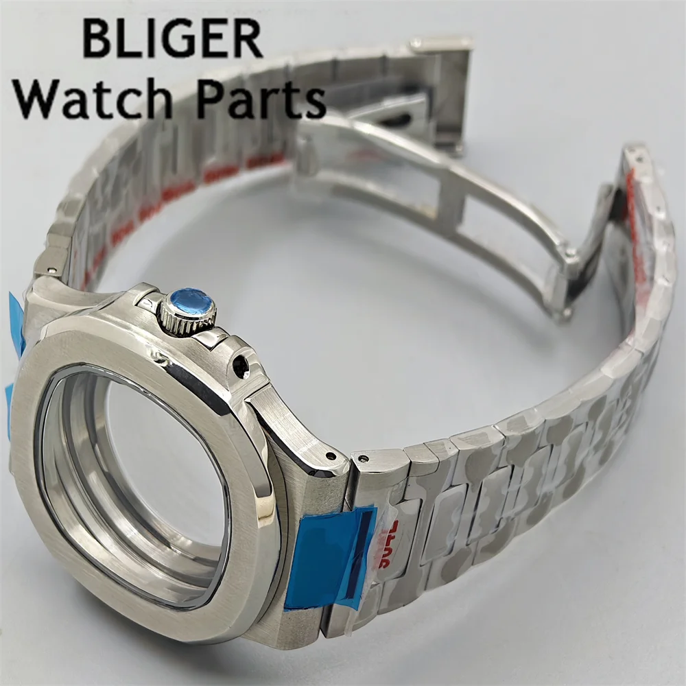 BLIGER 40 mm vierkante horlogekasten Horlogebandonderdelen Saffierglas met wijzerplaatwijzers Groen lichtgevend Fit NH35 NH38 Beweging Waterdicht