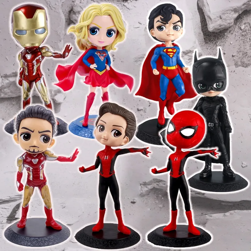 

Marvel legend Anime hero Q-version the big head Iron Man Spider-Man Batman Superman Decoration Handmade Model Toy Figures gifts