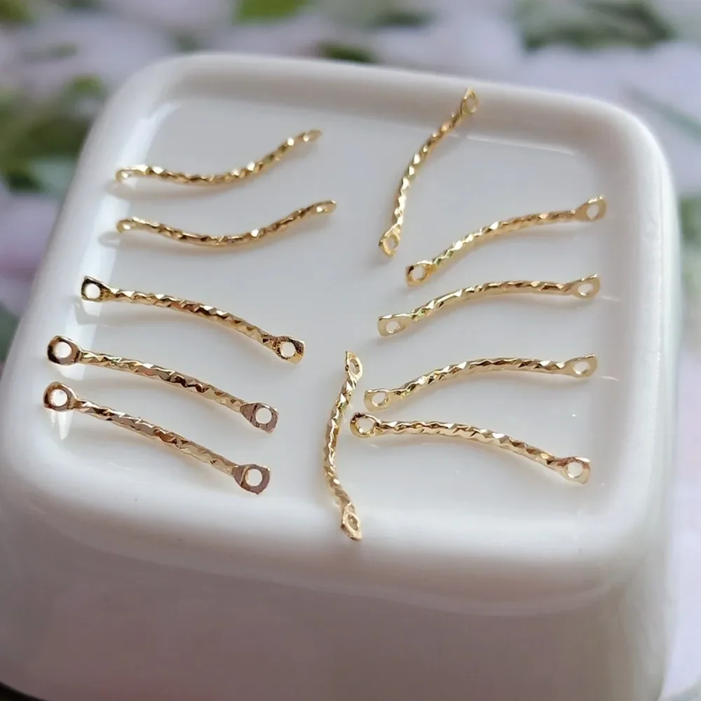 

14K Gold-plated Double-hole Faceted Connecting Rod Cut Flower Curved DIY Handmade Jewelry Material, 50 Pieces Per Set