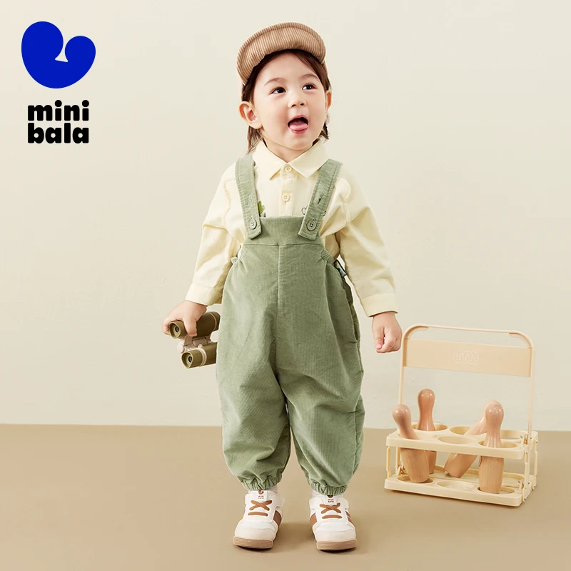 

Mini Bala Kids Overalls Boys Girls Soft Corduroy Warm Loose Fit Baby Pants for Fall 2025 New