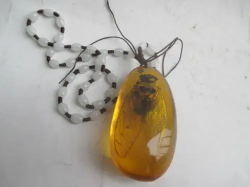 3.11 inch/Chinese natural amber cicada necklace pendant