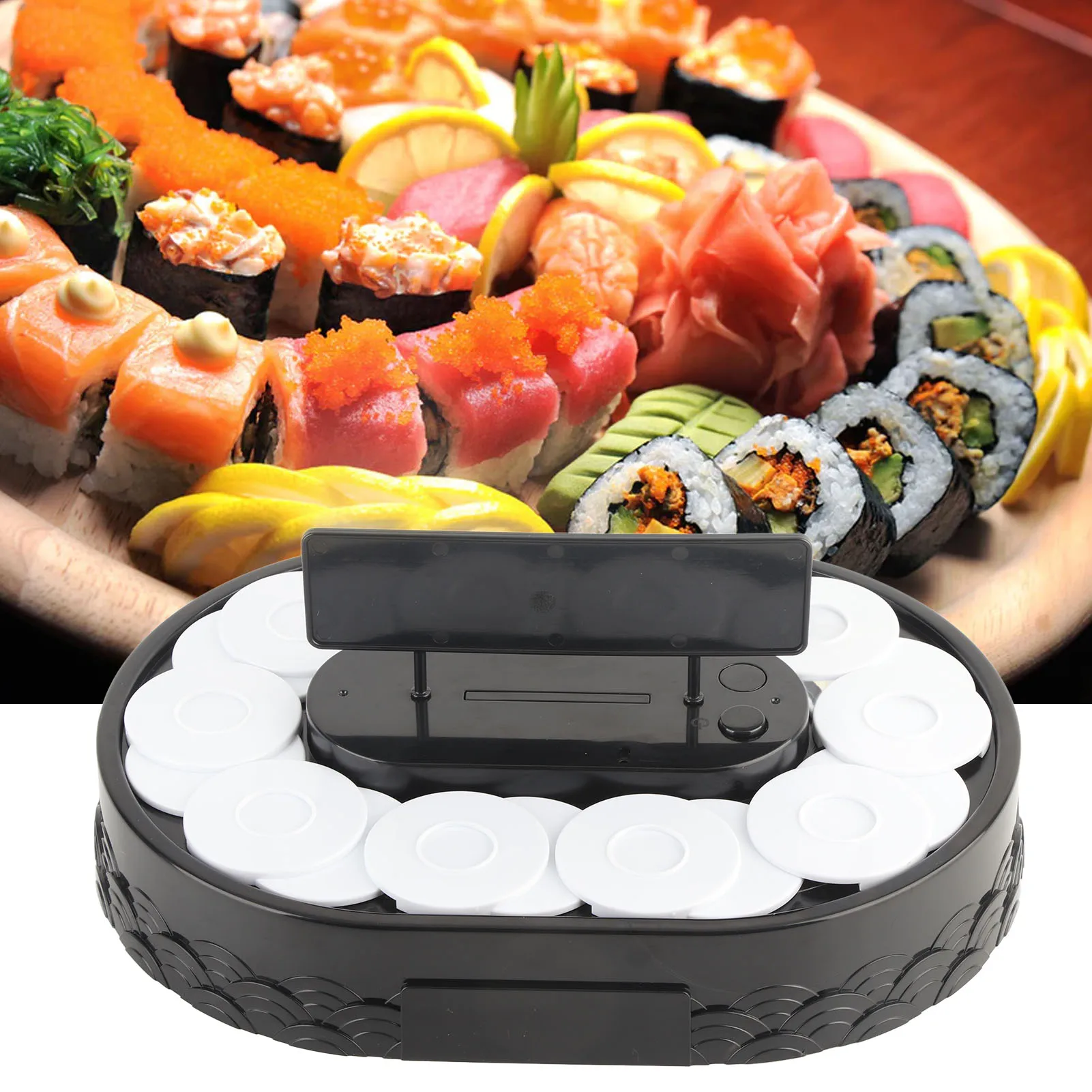 Rotary Sushi Machine Automatic Rotating Table Display Stand Swing Tray Turntable for Sushi Dessert Cupcake Sushi