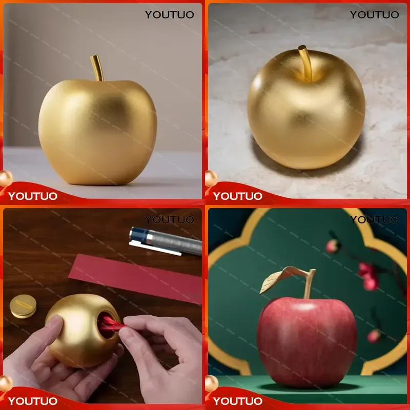 Creative Copper Apple Ornament for Office TV Cabinet Home Decor Living Room Craft Decoration Friend Birthday Gift