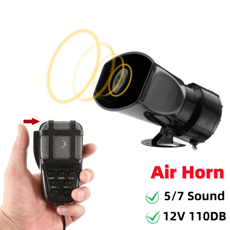 5/7 Sound 12V 110DB Car Alarm Horn Police Siren Air Horn with Microphone System Kit Motorcycle 100W Alarm Horn