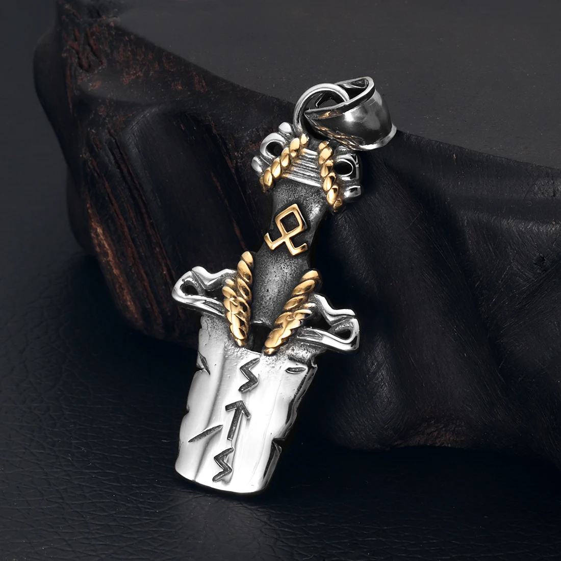 316L Stainless Steel Norse Viking Rune Round Pendant for Men Necklace DIY Accessories Finding Jewelry Making Charm