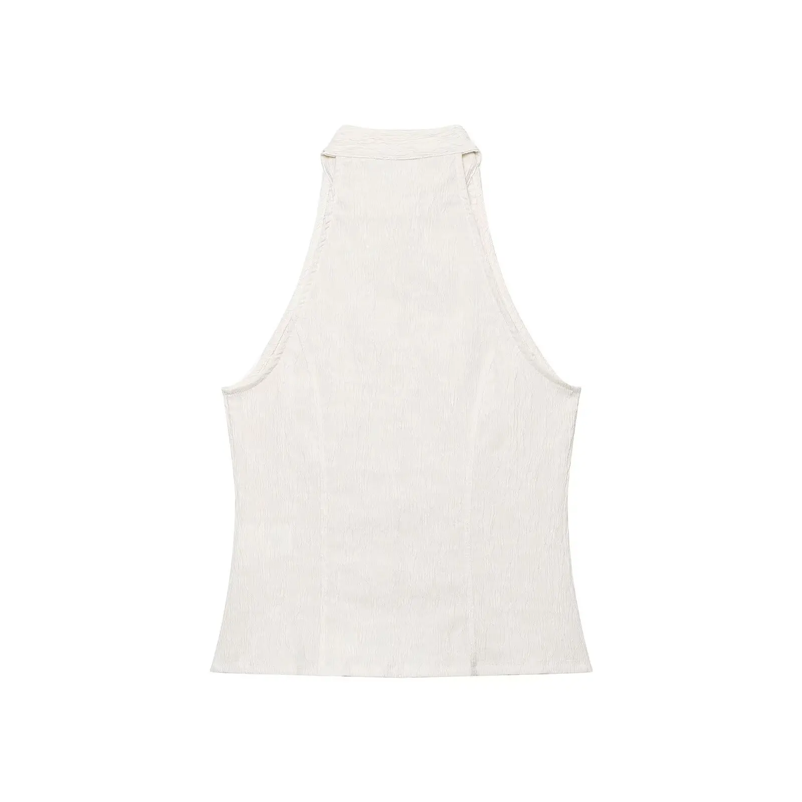 BSAY New Women Halter Neck Sleeveless Vest Floral Embroidery Double Breasted Button Decor Stand Collar Slim Fit Cropped Tank Top
