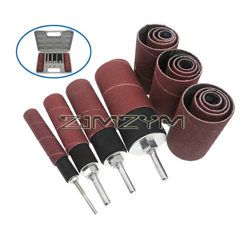 Spindle Sander Drum Kit Sanding Belt Rubber Mandrels Spindle +Sanding Sleeves with Case, for Woodworking Drill Rotary Tool