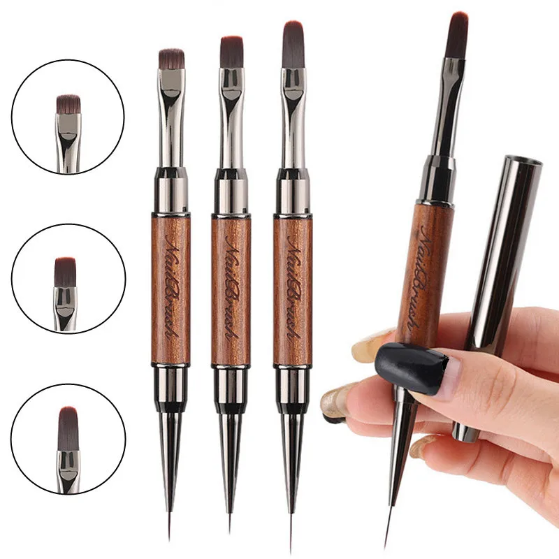 

1/2 шт., кисть для ногтей с двойной головкой, ручка из сандалового дерева, кисть для лайнера, ручка для рисования, гелевая кисть, кристалл, дизайн ногтей, маникюр