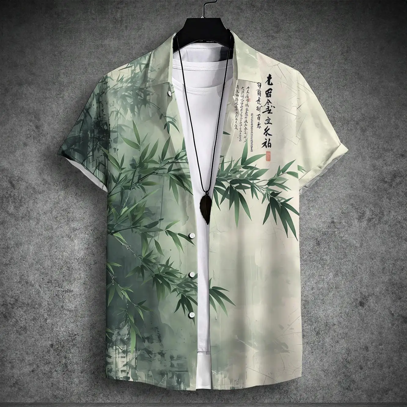 

Chinese ink Painting Style Print Shirts For Men Summer Daily Casual Lapel Short Sleeve Men's Shirt Fashion Loose Cardigan Tops