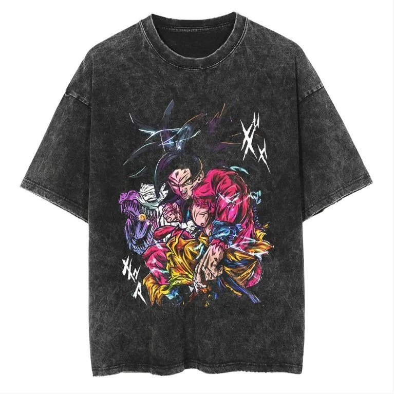 

Hip Hop Anime Dragon Ball Washed Tshirt Japanese Graphic T Shirt Oversized Men Harajuku T-Shirt Loose Top Tees Cotton Black