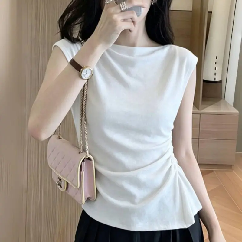 Summer New Style Women's Slim Fit Short Sleeve T-Shirt Gathered Waist Flying Sleeve Fashionable Modal Cotton Top