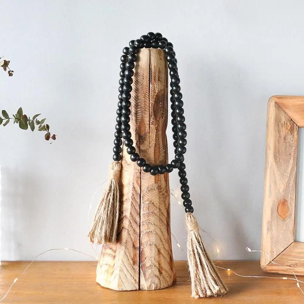 Tassel Garland 2Pcs Unique Natural No Burrs  Hemp Rope Wooden Bead Tassel Ornament Home Decor