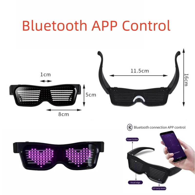 App Control Led Party Glasses Multilingual USB Charge Led Flashing Luminous Eyewear Christmas Concert Party Holiday Sunglasses