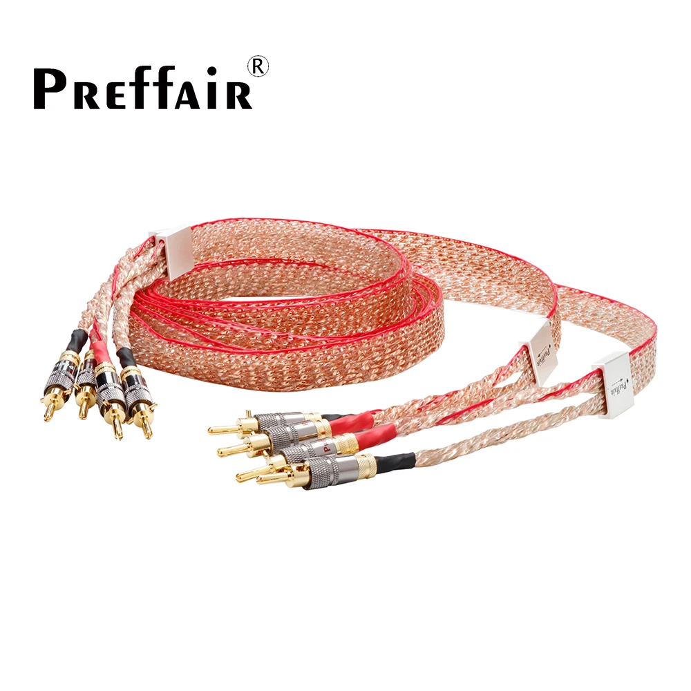 

Preffair Audiophile HiFi OCC Copper Speaker Cable OD 24*3mm Flat Belt Audio Cable with gold plated banana plug for CD Amplifier