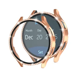 Etui ochronne na ekran Samsung Galaxy Watch 4 5 6 40mm 44mm pokrywa + szkło 2 w 1 błyszcząca diamentowa powłoka zapobiegająca zarysowaniom