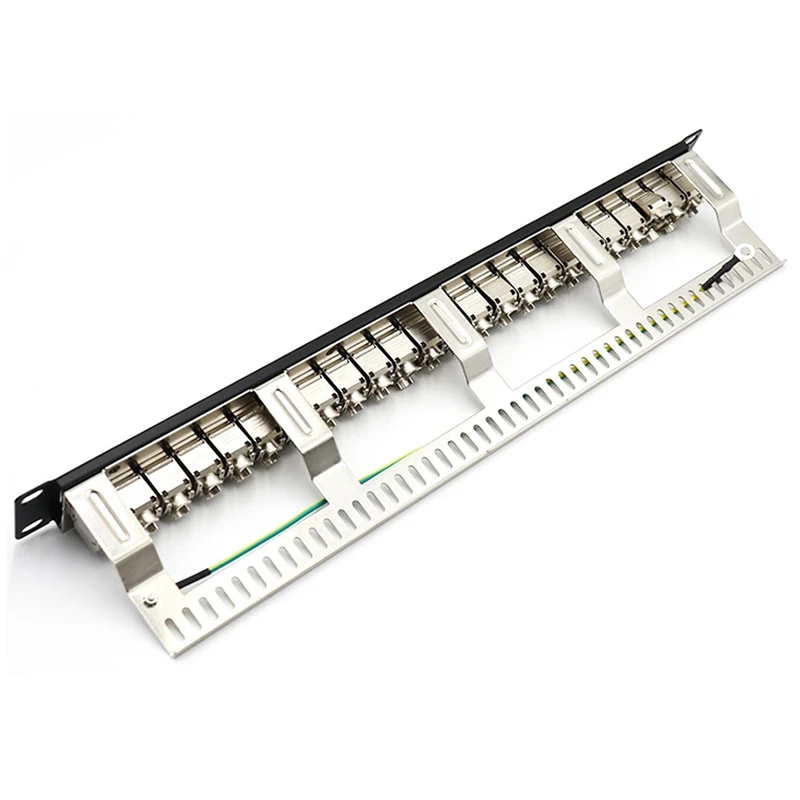 Efficient Cat7 Patch Panel 24Port CAT7/CAT6A FTP Patch Panel Full Shielded Incl. 24X Cat7 Shielded Keystone Adapter 1U 19 Inch