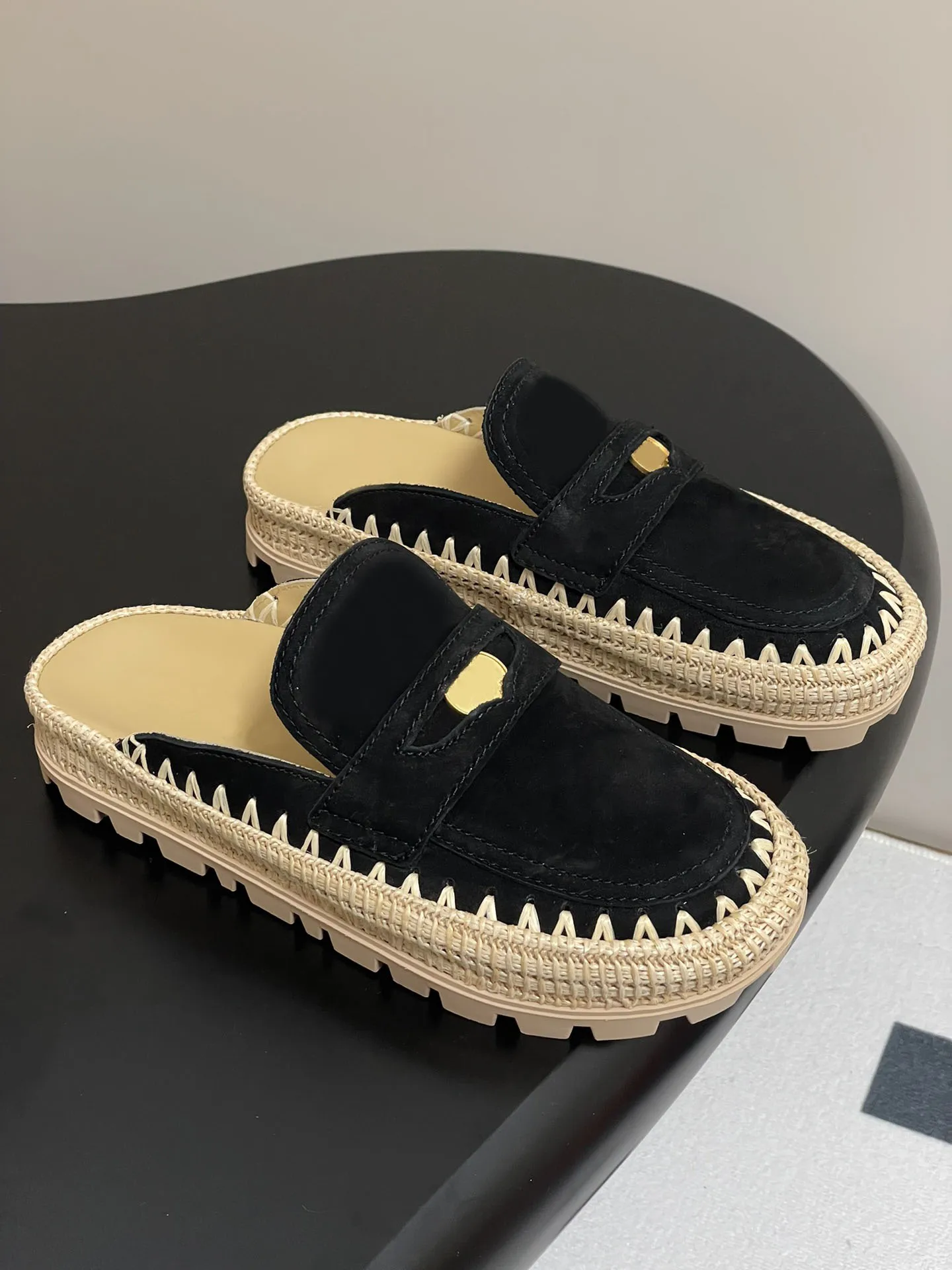 Women's Shoes Suede Raffia Flatform Mules Clogs