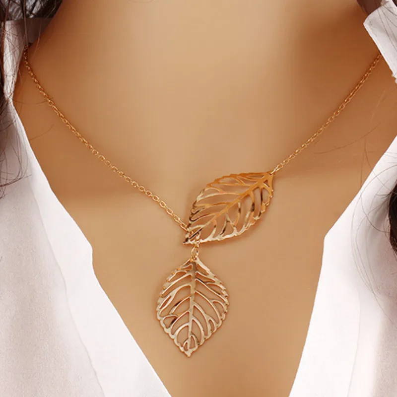 New Fashion Jewellery Sets Simple Leaves Hollow Pendants Pendants Earrings Chains & Necklaces Jewellery Set Gifts