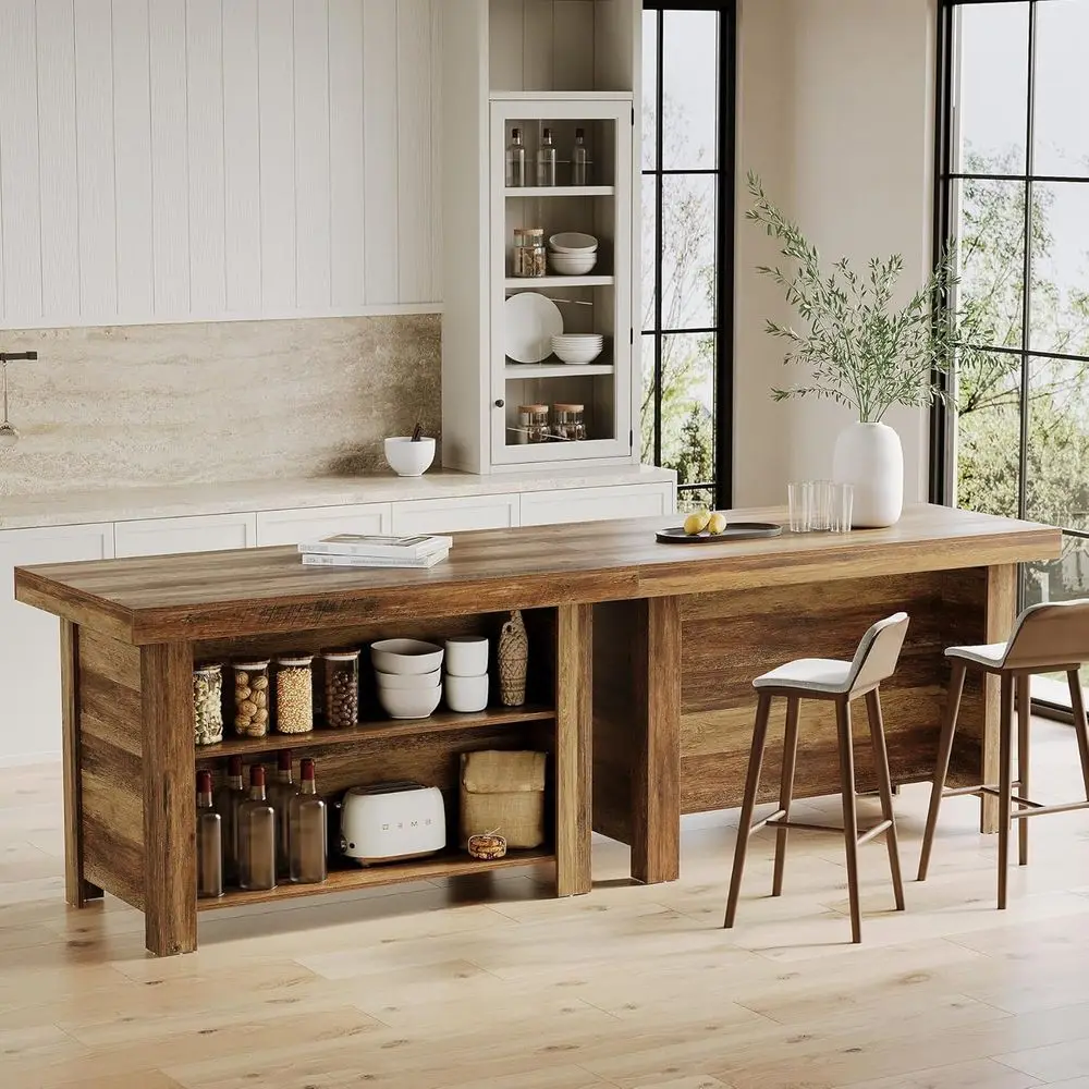 جزيرة مطبخ المزرعة ذات 3 طبقات باللون البني الريفي مع 55 سطح عمل ورف تخزين #6