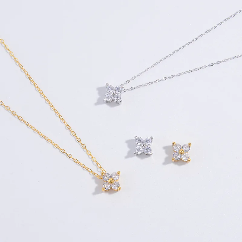 

Lucky Clover Pendant Necklace S925 Sterling Silver CZ Flower Dainty Aesthetic Jewelry, Versatile Adjustable Chain for Women