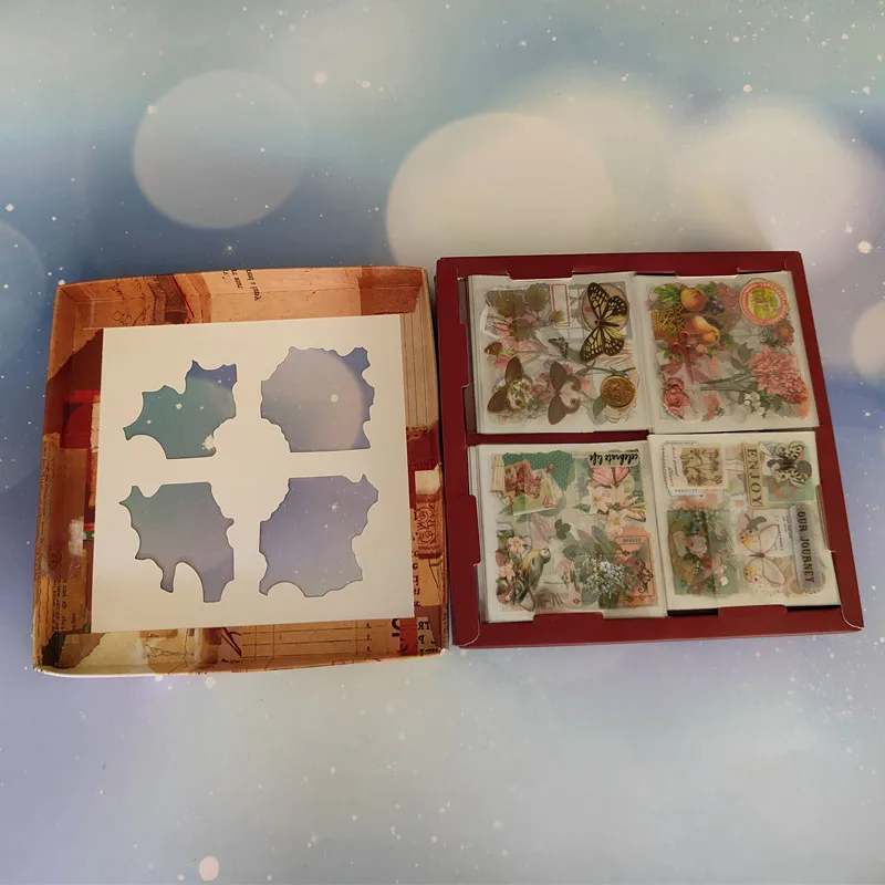 100pcs/Box Sticker Vintage Butterfly Flowers Mushroom Plant Decorative Adhesive DIY Scrapbooking Material Journal Paper Supplies