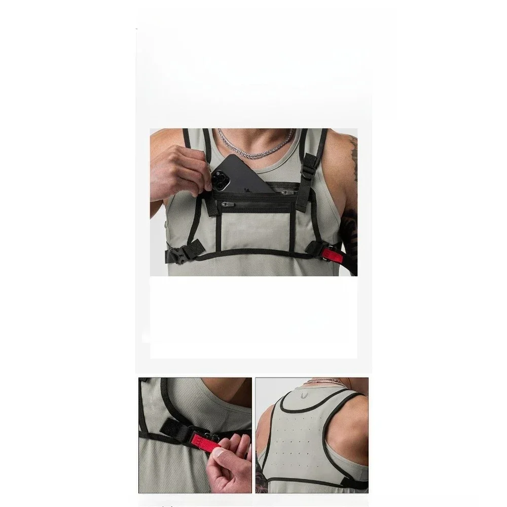 Taktische Sport-Brusttasche, Verstellbare Multitaschen-Laufweste, Leichte Outdoor-Fitness-Handyhalter-Westentasche – Detail 5