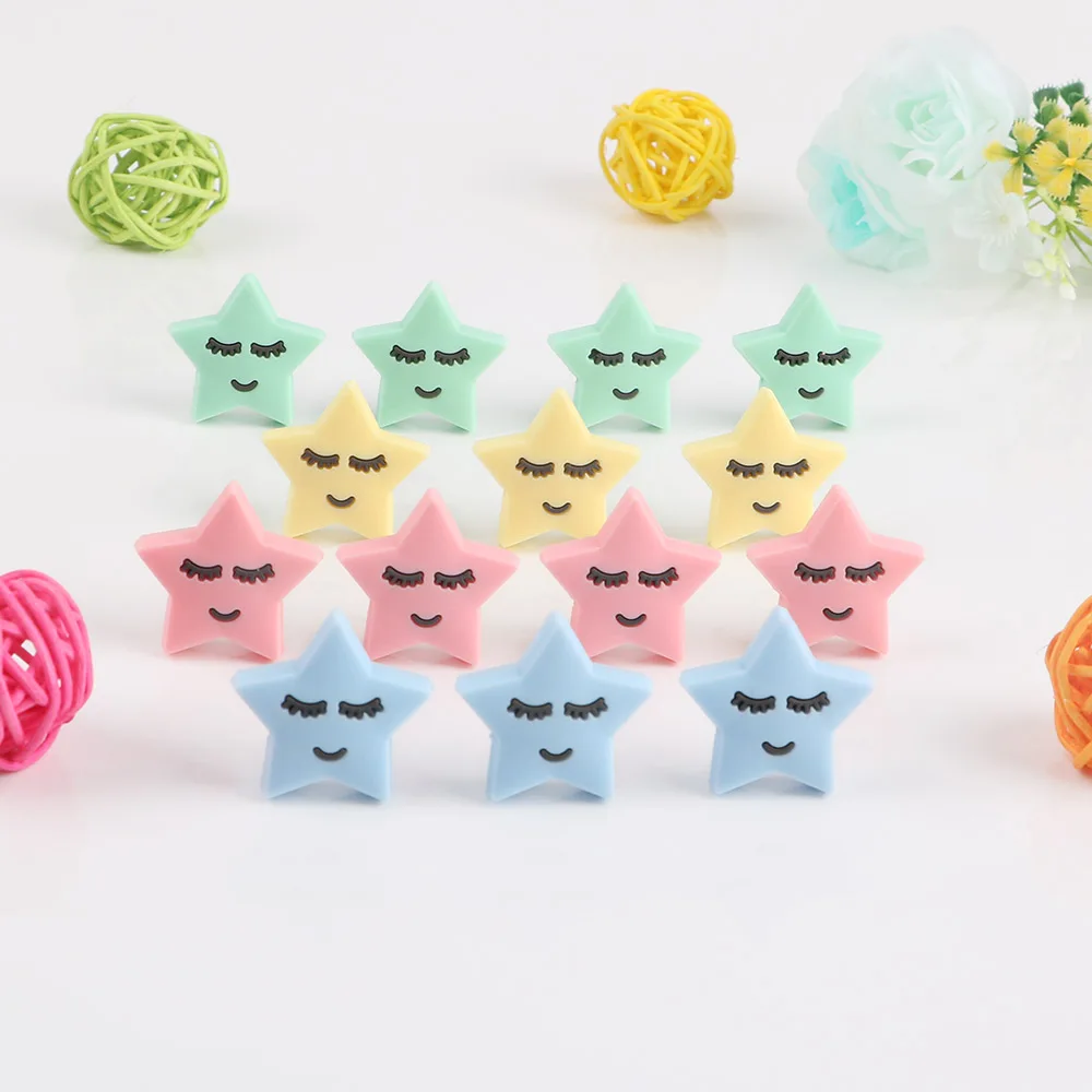 10Pcs Silicone Beads Star/Moon Food Grade Silicone Teether Chew Bead DIY Jewelry Pacifier Chain Accessories Baby Toys